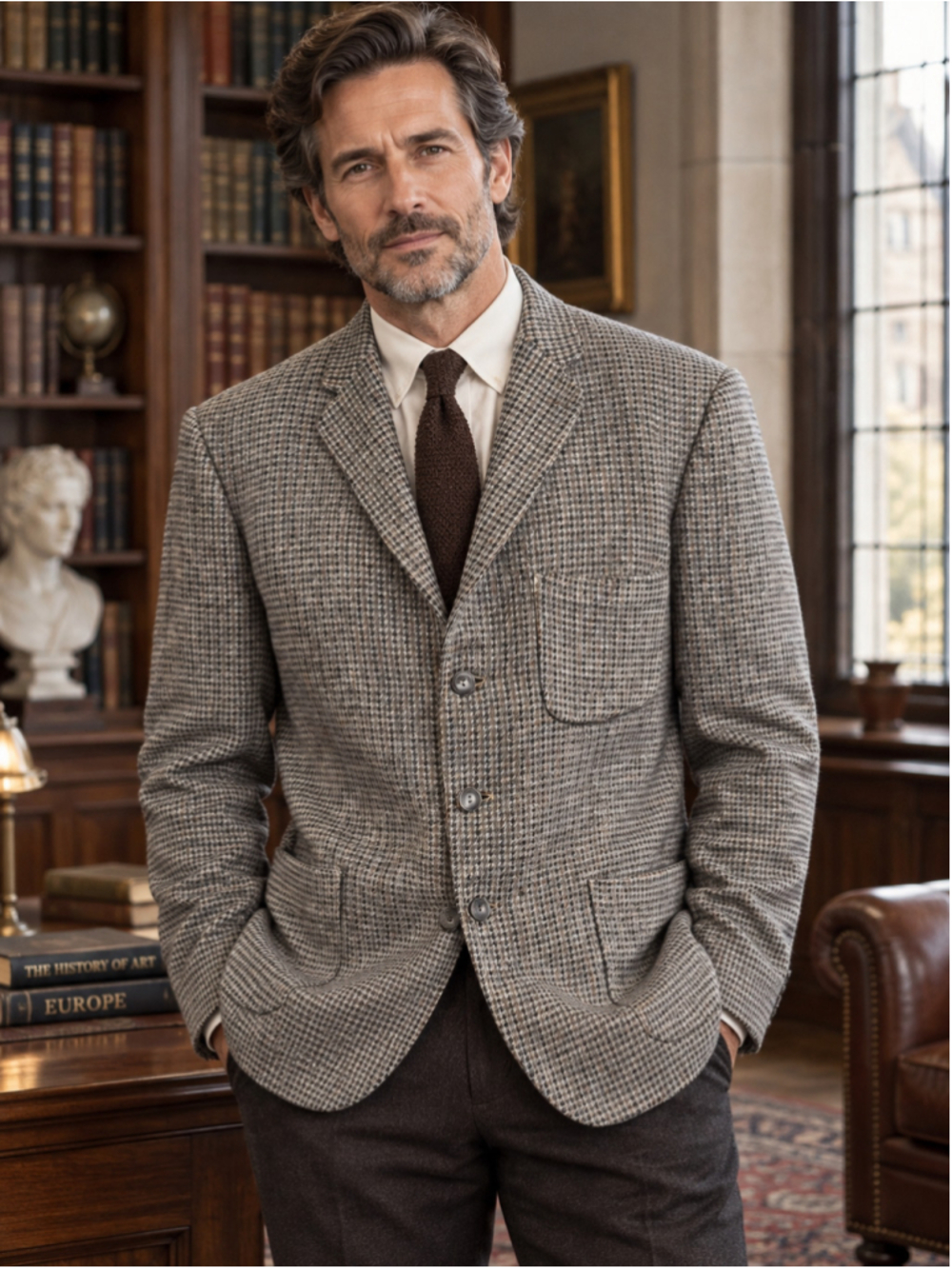 Vintage Harris Tweed Blazer Men’s 40S Wool Check Dark Academia Ivy League Gray